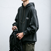 日系复古绣标百搭连帽卫衣男春秋修身 外套潮 潮牌情侣休闲套头长袖