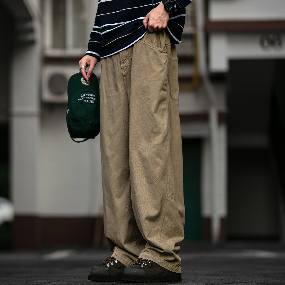 重磅370G斜纹纱卡水洗弯刀工装裤