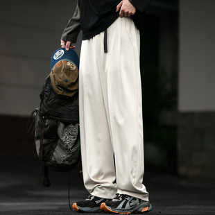 280G灵动巴黎肌理斜纹飘带卡扣卫裤男春秋基础简约宽松垂感直筒裤