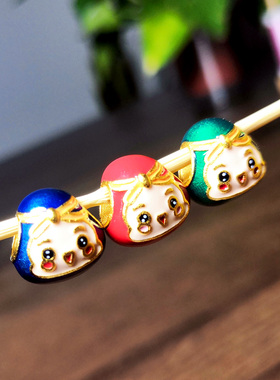 端午节粽子配件五彩绳彩色粽子通孔红绿蓝色笑脸粽子宝宝转运珠