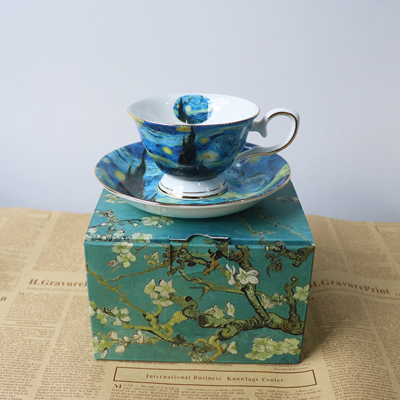梵高骨瓷咖啡杯碟220ml欧式轻奢下午茶杯伴手礼陶瓷杯子莫奈睡莲,餐饮具,咖啡杯,淘宝优惠券,粉丝福利购,淘宝优惠卷