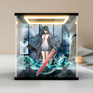 适用明日方舟 夕 手办模型主题背景防尘罩回型灯亚克力高清收纳盒