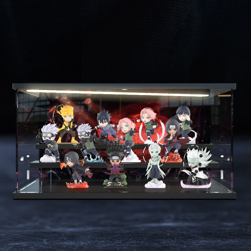 适用泡泡玛特火影忍者展示盒场景晓组织带灯柜亚克力防尘罩一体式