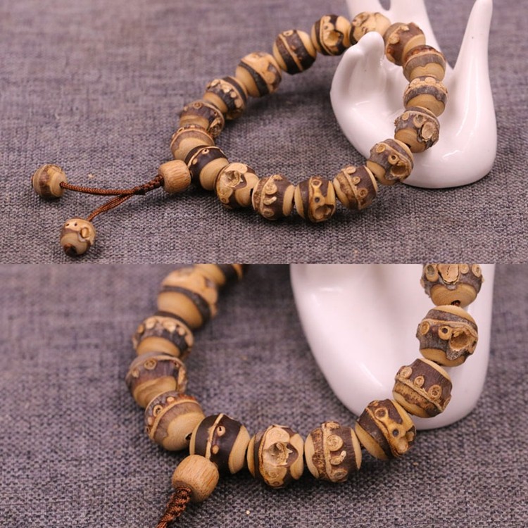 德宝斋文玩精品紫竹根手工打磨竹根雕紫竹根鼓珠手串念珠佛珠带钉