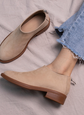 原创灰色磨砂复古平底及裸女真皮磨砂皮靴子短靴英伦风文艺小皮鞋