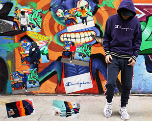 logo圆领套头连帽抓绒卫衣现货 男女高端美版 美版 CHAMPION冠军19款