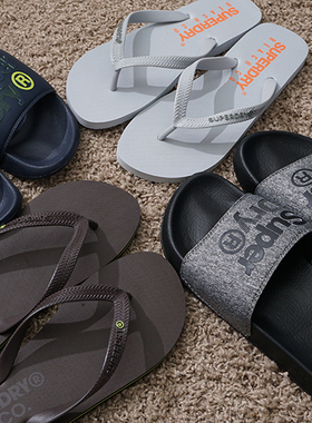 英国Superdry极度干燥新款男字母平底百搭沙滩运动拖鞋人字拖现货