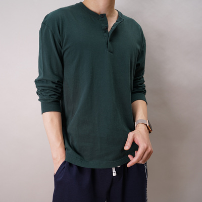 af宽松亨利领全棉长袖t恤