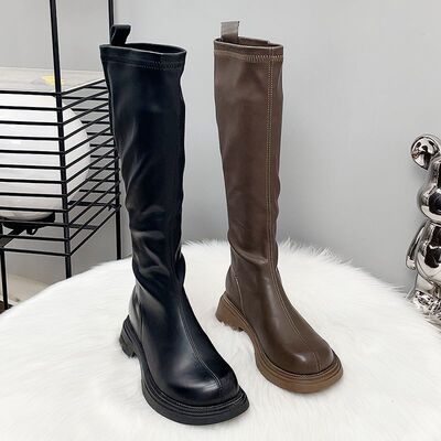 骑士靴女2025新款春秋款长筒靴子平底高筒靴高个子百搭不过膝长靴
