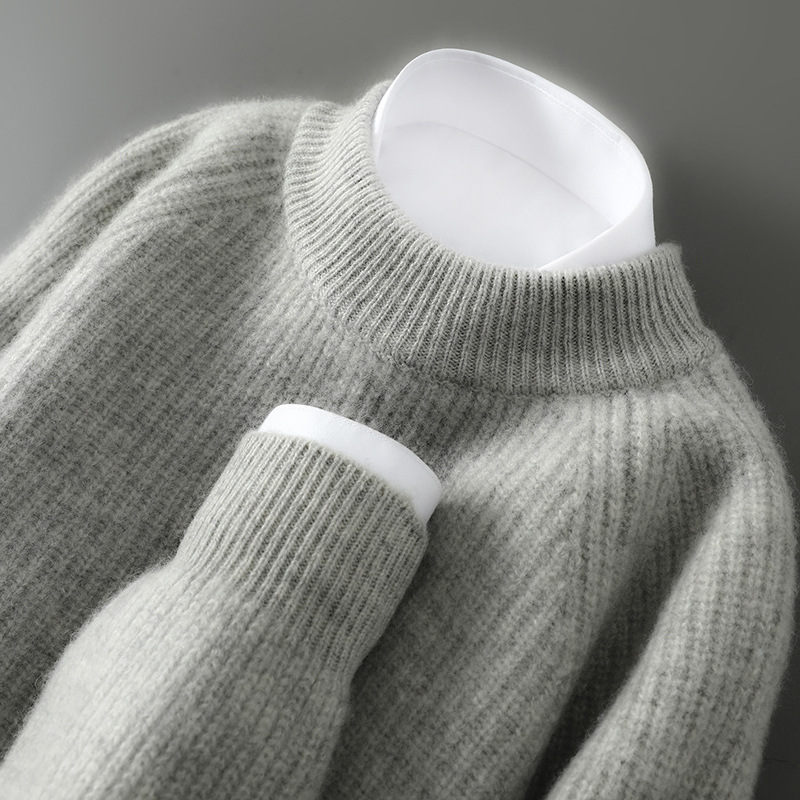 冬季100纯羊毛衫男加厚半高领针织毛衣休闲元宝针打底宽松羊绒衫