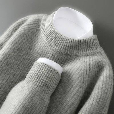 冬季100纯羊毛衫男加厚半高领针织毛衣休闲元宝针打底宽松羊绒衫