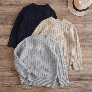 基础百搭~男童毛衣纯棉中大童秋冬麻花纹儿童圆领针织套头衫 A类