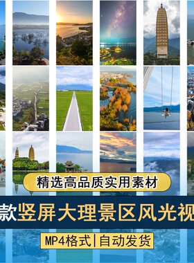 竖屏大理古城地标建筑苍山洱海旅游景区风光航拍空镜高清视频素材