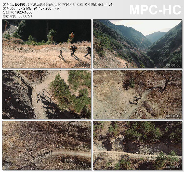 没有通公路的偏远山区村民步行走在坎坷的山路上 实拍视频素材