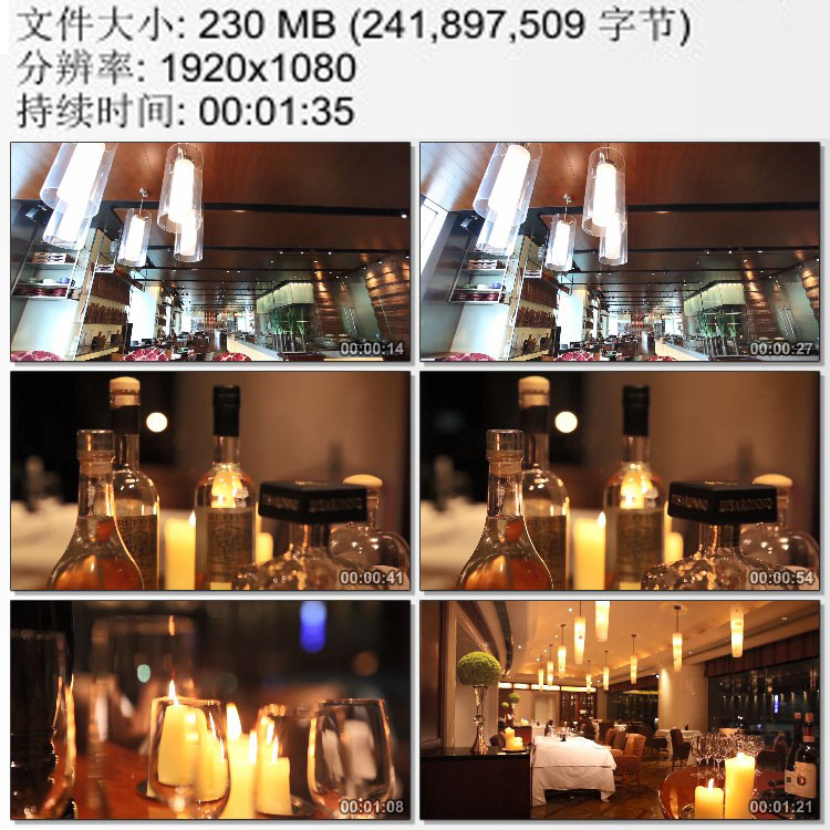 星级酒店豪华餐厅视频 烛光红酒 洋酒 高脚杯特写 高拍视频素材