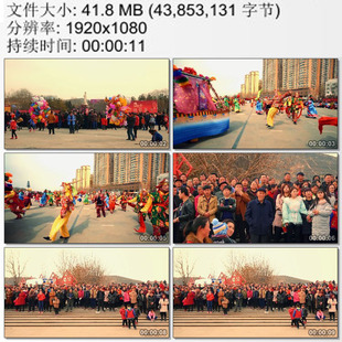 陕西小城春节秧歌展演视频 跑旱船跳秧歌 民俗活动 实拍视频素材