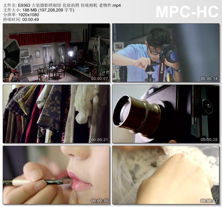 古装摄影照相馆 化妆拍照传统相机 老物件 实拍视频素材