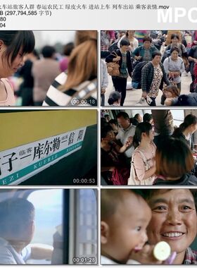 火车站旅客人群春运农民工绿皮火车进站上车列车出站高清视频素材