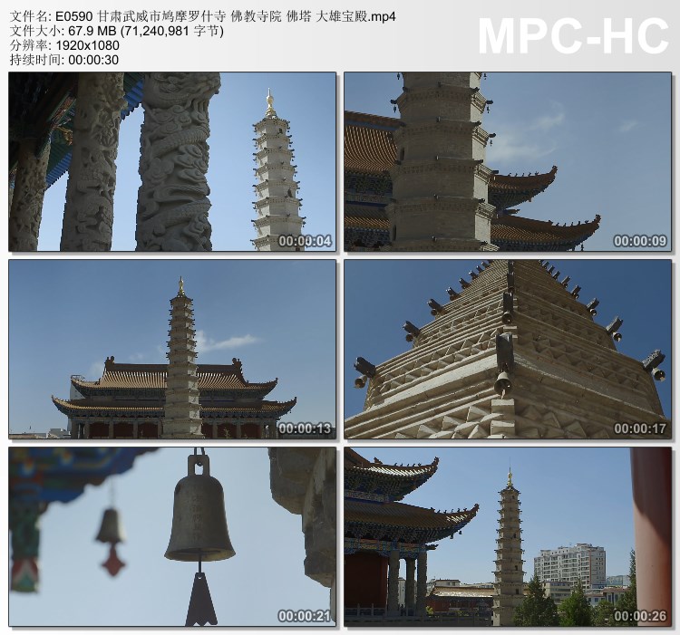 甘肃武威市鸠摩罗什寺佛教寺院佛塔 大雄宝殿 高清动态视频素材