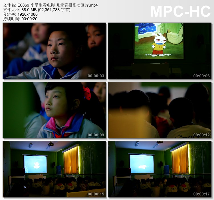 小学生看电影儿童看投影动画片 实拍视频素材