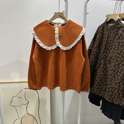 彩色豆豆家桔色大娃娃领卫衣