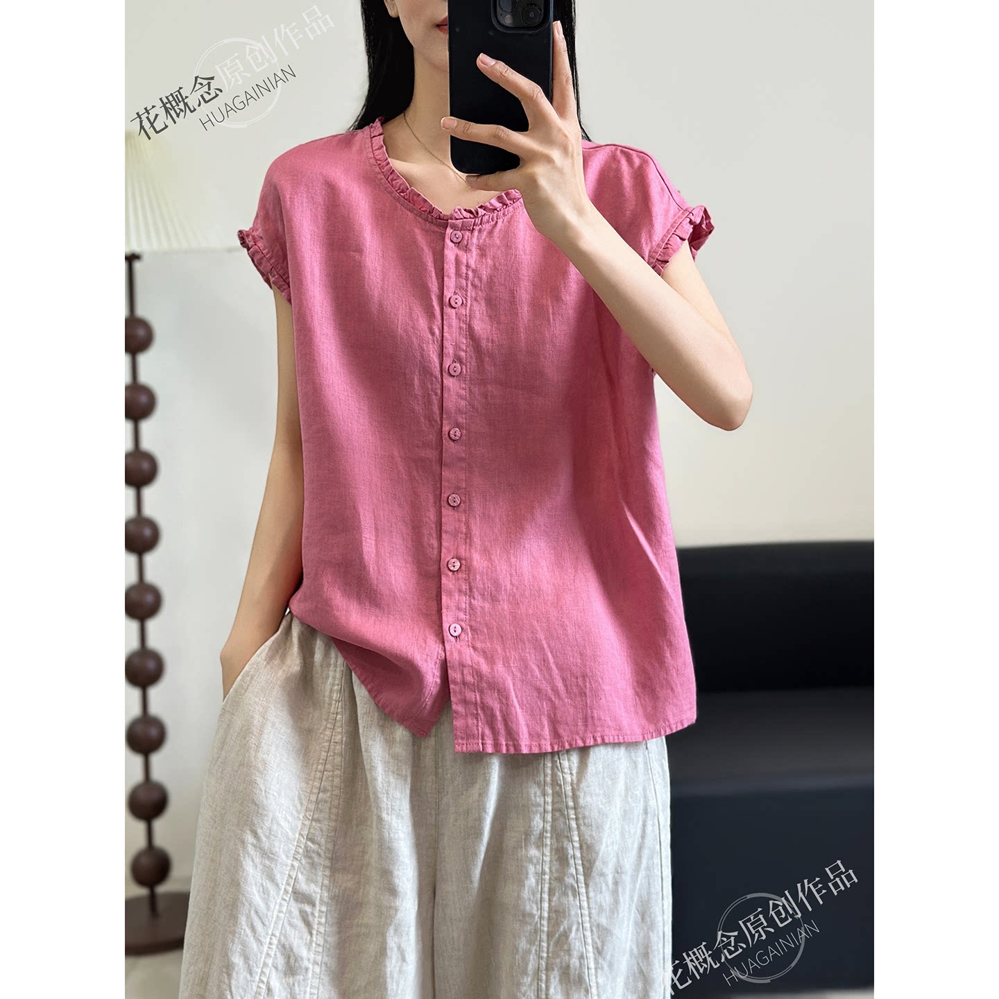 花概念设计感亚麻衬衫女夏季新款