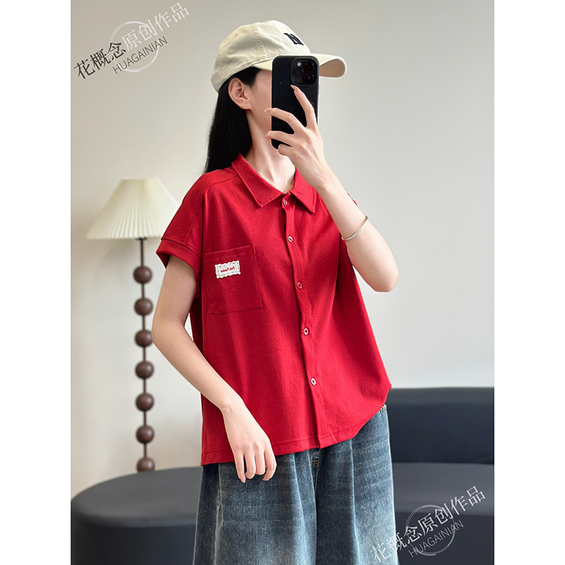 韩版polo领糖果色夏季短袖衬衫