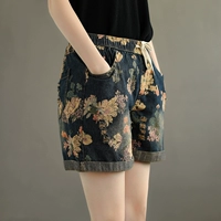 Этническая джинсовая юбка, летние шорты, ретро штаны, этнический стиль, оверсайз, эластичная талия