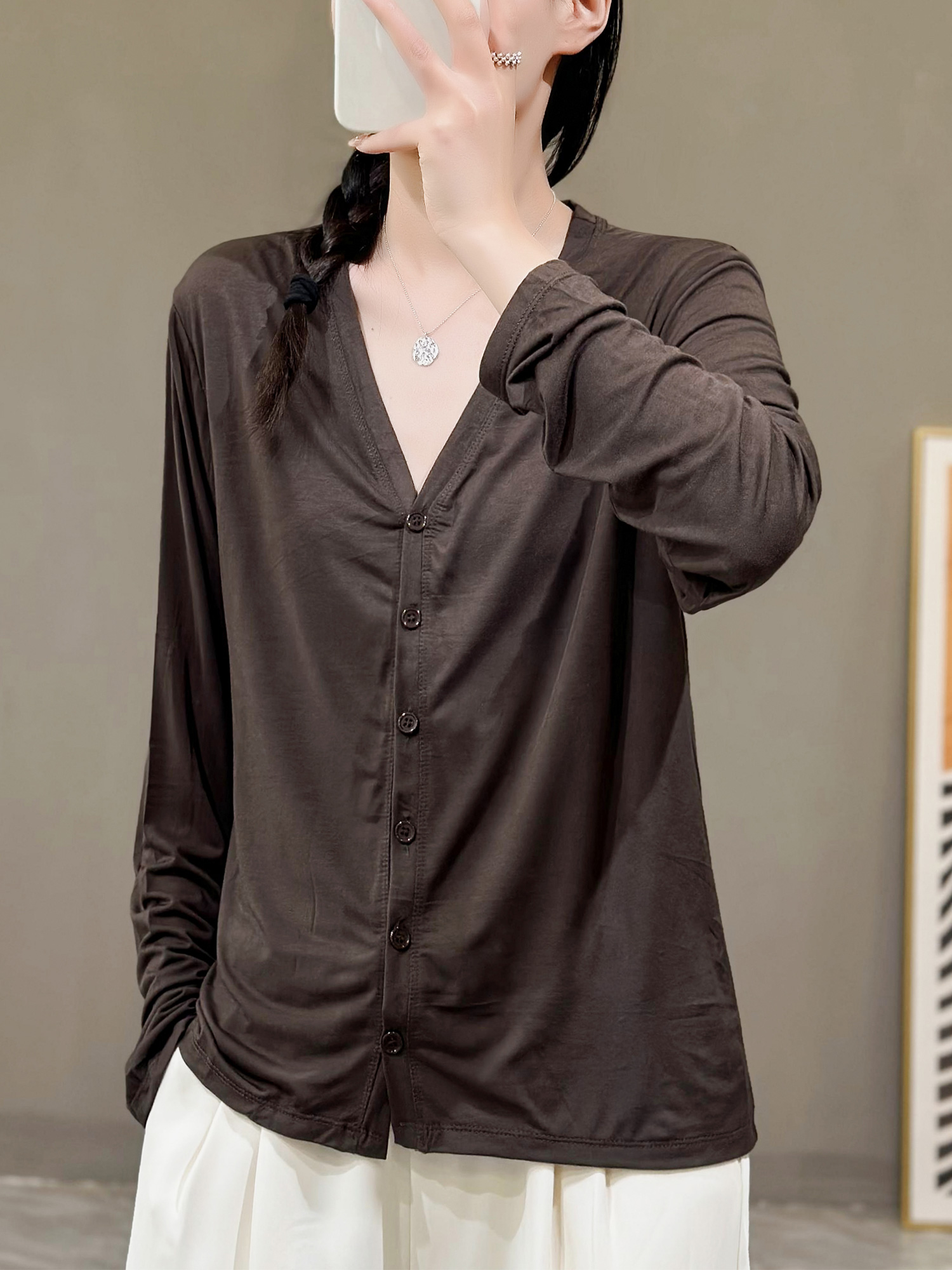 花概念宽松文艺纯色外套