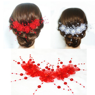 90年代新娘头花头花红色手工饰品短发发饰结婚纱配饰流行饰品花朵