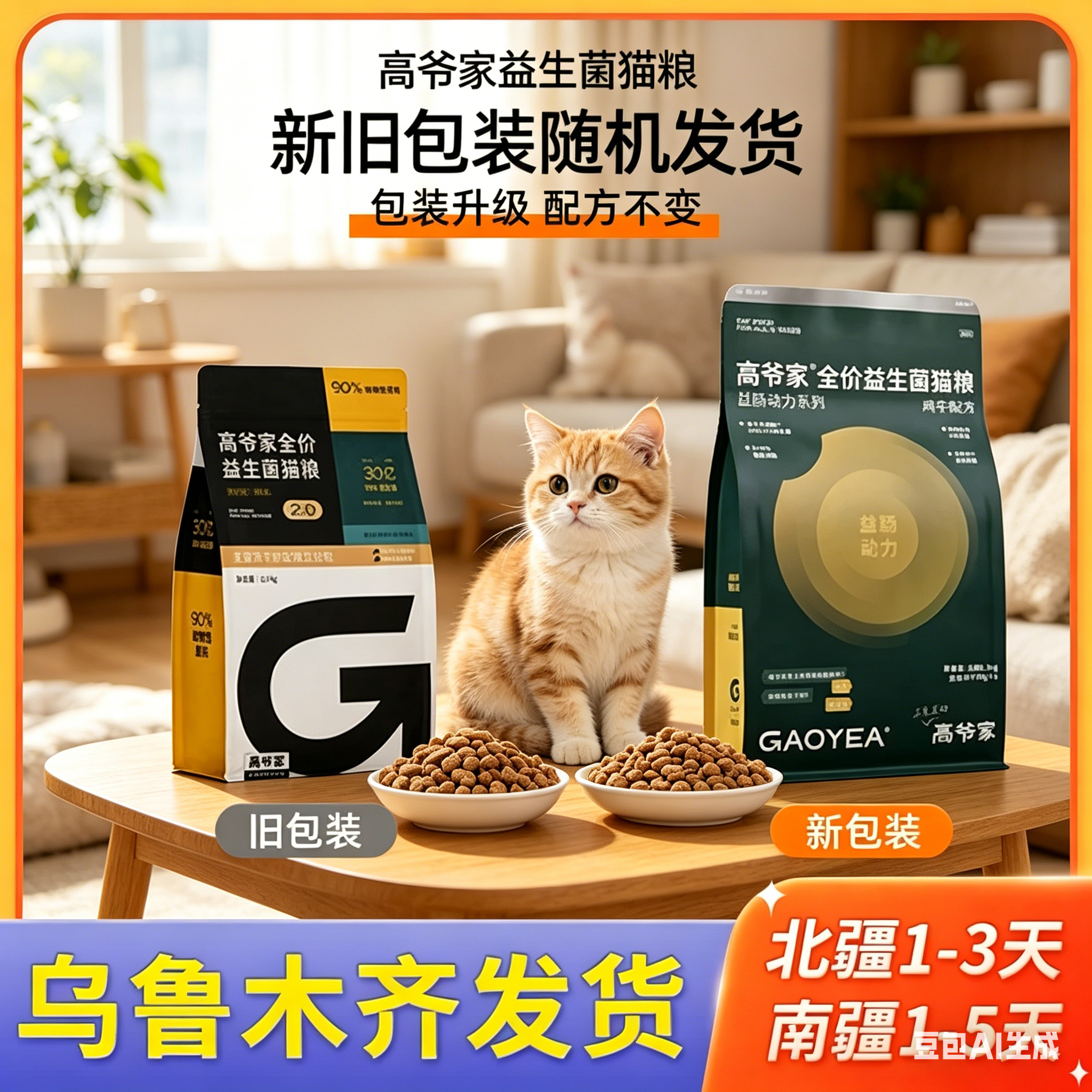 新疆包邮高爷家添加益生菌全价猫粮高肉冻干猫粮1.5/5.5kg无谷