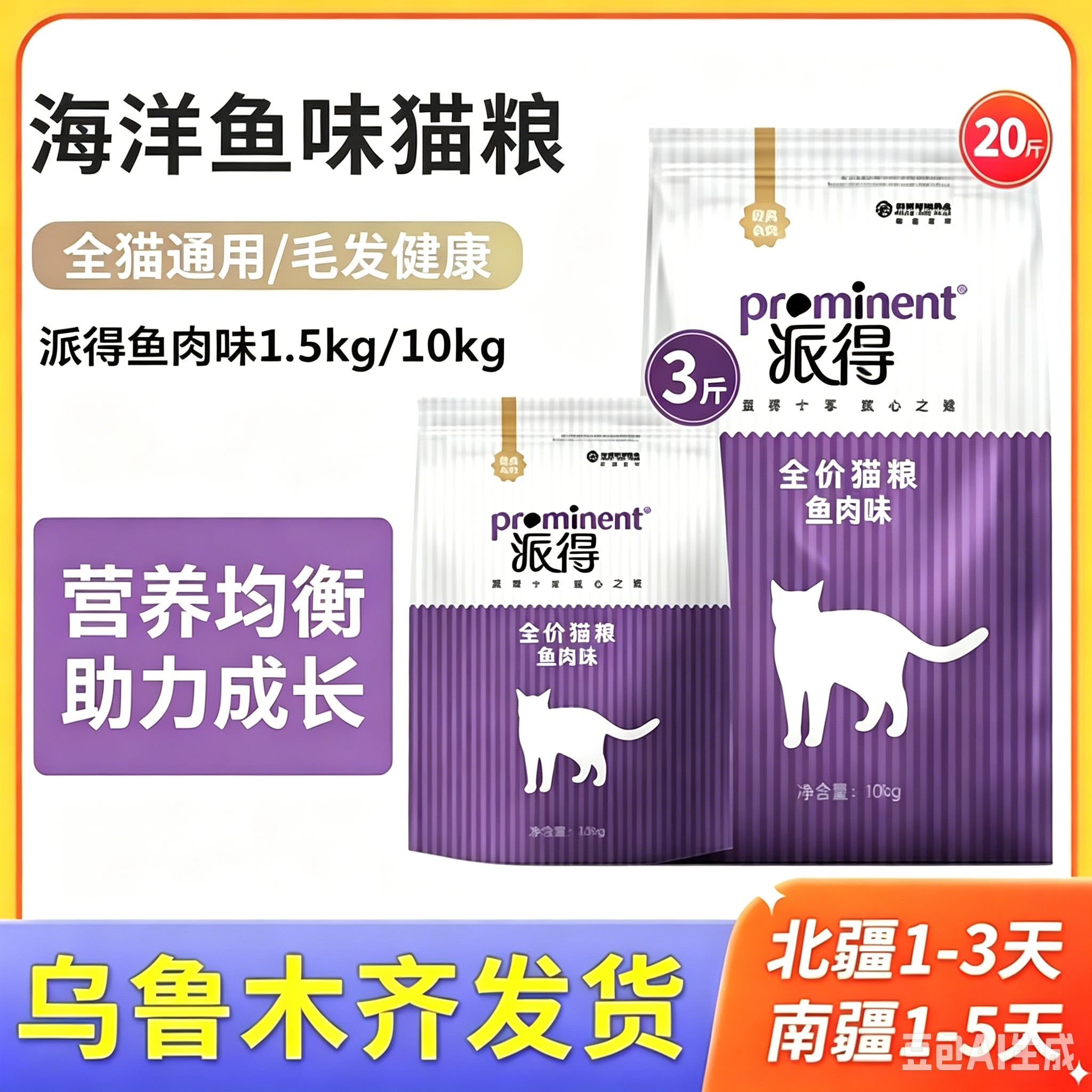 派得猫粮1.5/10kg成猫海洋鱼味猫食深海鱼幼猫粮新疆包邮英短田园