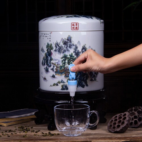 陶瓷过滤水缸凉水壶家用大号冷水壶带龙头储水罐瓷水桶大容量带盖 - 封面