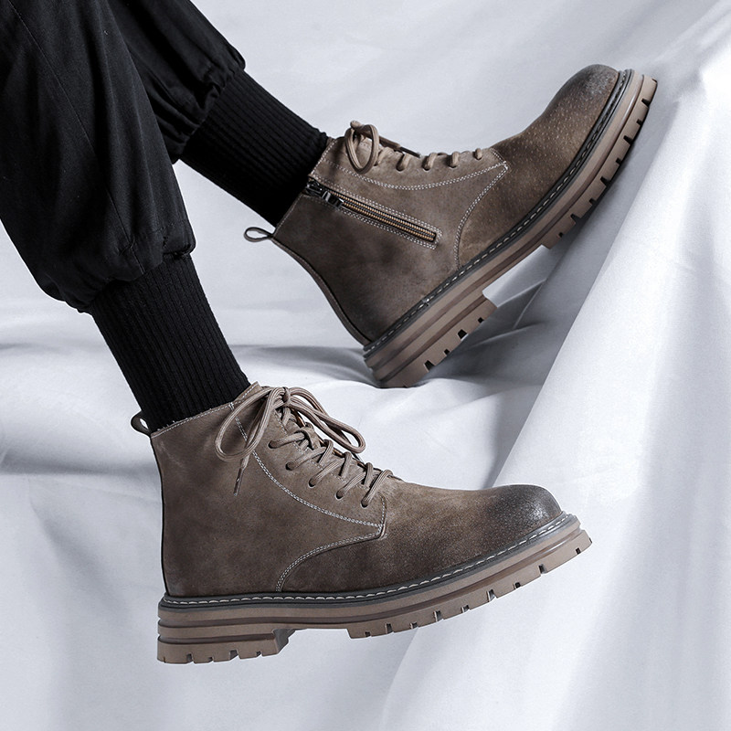 FASHION BOOTS MENS DESERT ZIPPER DESIGN OUTDOOR CARGO HIGH-TOP SUEDE NUBUCK SURFACE PREMIUM LEATHER MARTIN BOOTS