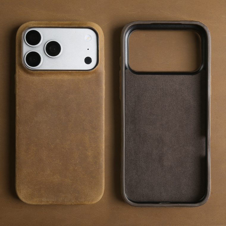 Distressed Oil Wax Leather Minimalist Stand Genuine leather iPhone Case