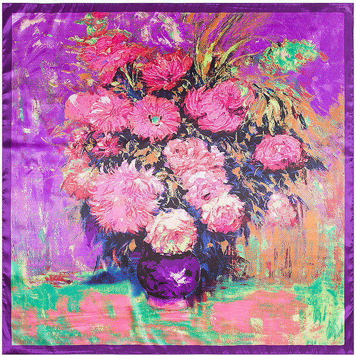 麦桐丝巾 90*90新款围巾 梵高油画向日葵 仿真丝丝巾大方巾