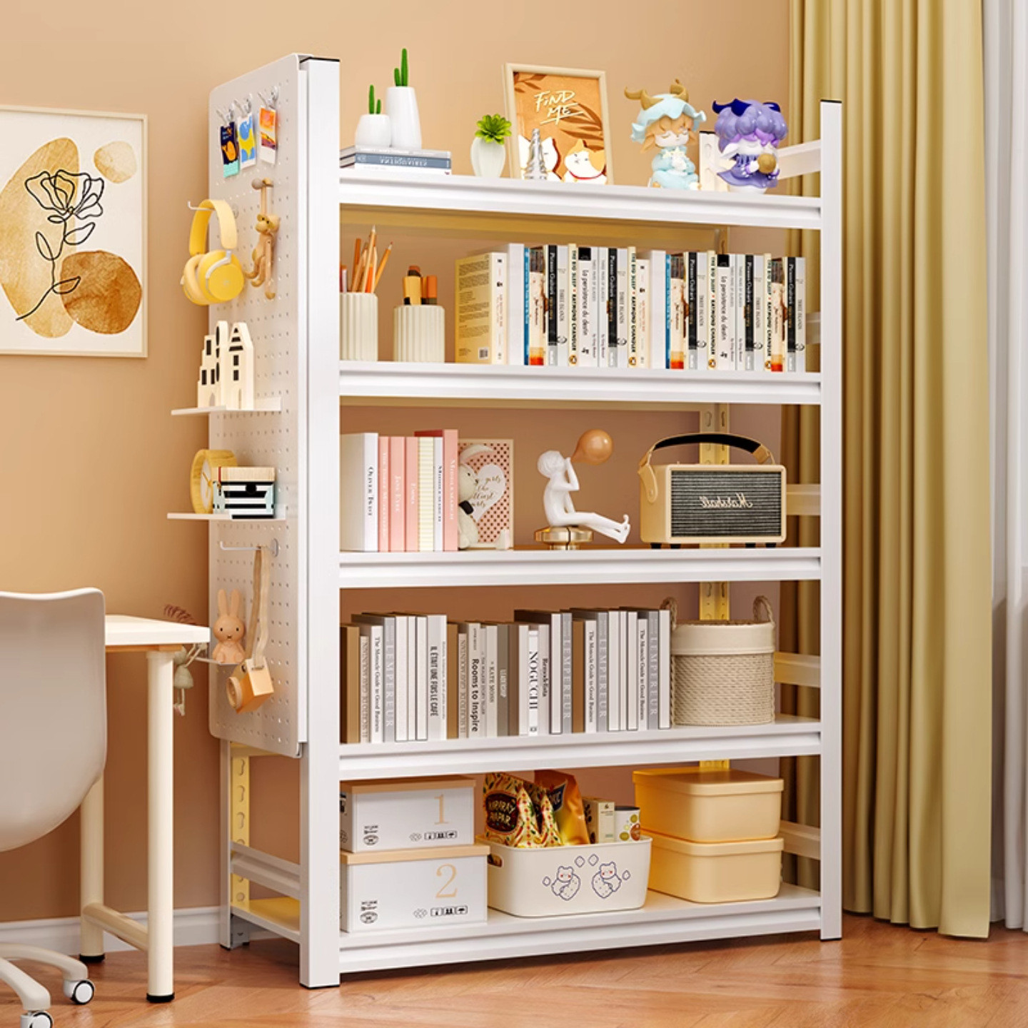 钢制书架多层落地置物架家用儿童简易书柜一体靠墙客厅收纳储物架