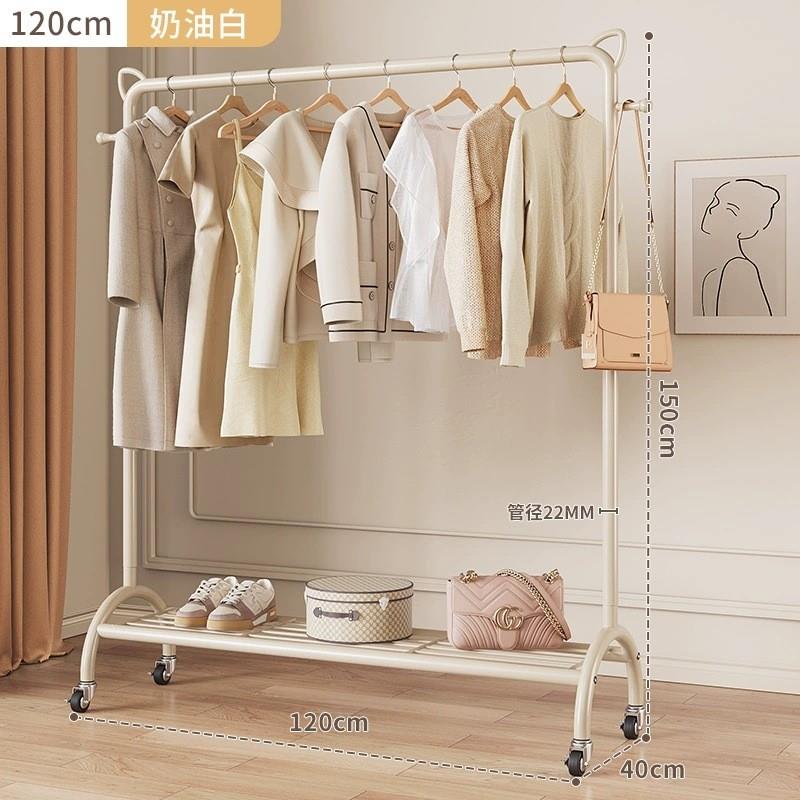 轻奢简易晾衣架落地家用折叠卧室内阳台单杆式晒挂衣服架子衣帽架
