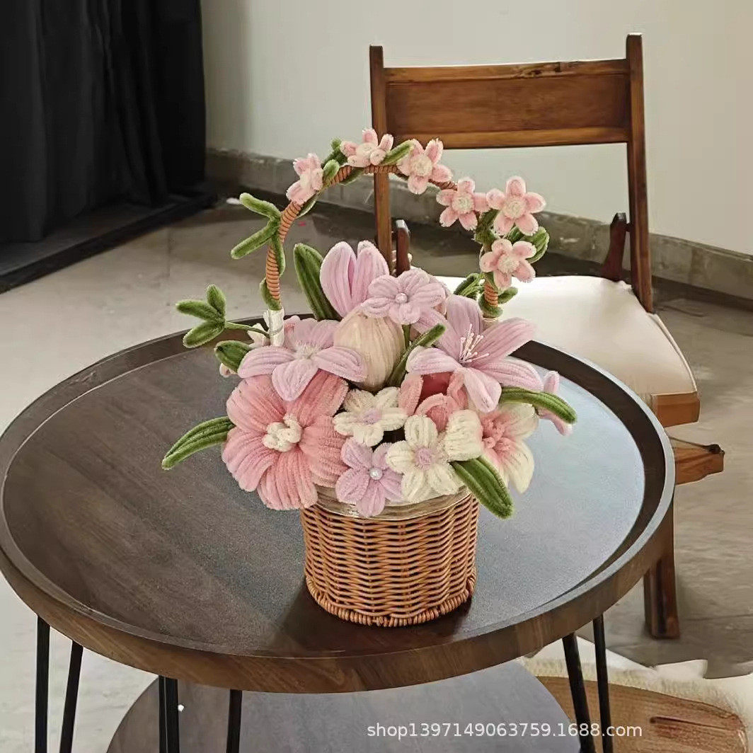 扭扭棒花篮手工花束材料包自制向日葵郁金香百合成品花送朋友