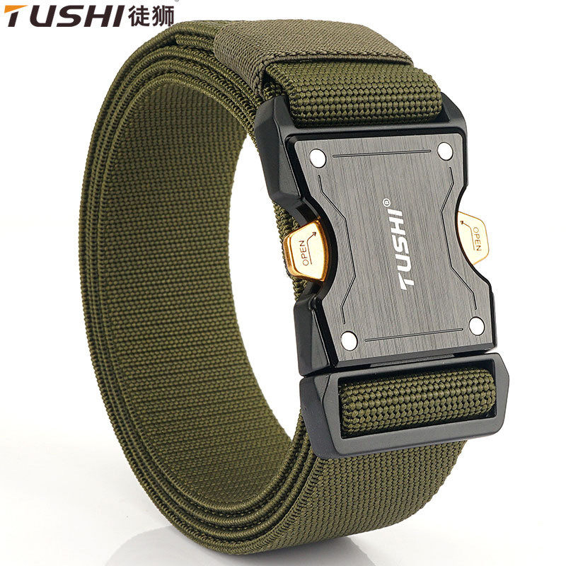 新款铝合金插扣战术尼龙腰带男户外速干编织腰带松紧弹力裤带