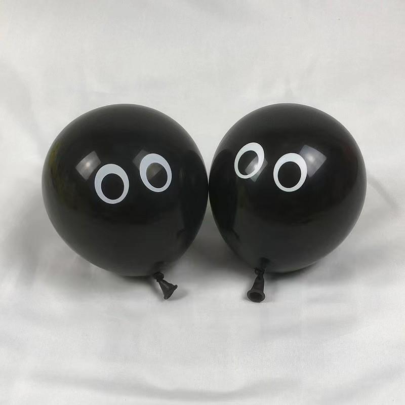 5寸眼睛气球加厚乳胶黑白色顶部印刷动物飞天章鱼造型眼睛小气球