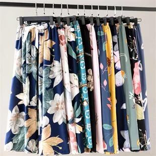 棉绸睡裤夏季女宽松大码阔腿裤九分裤女家居可外穿人造棉裤子女士