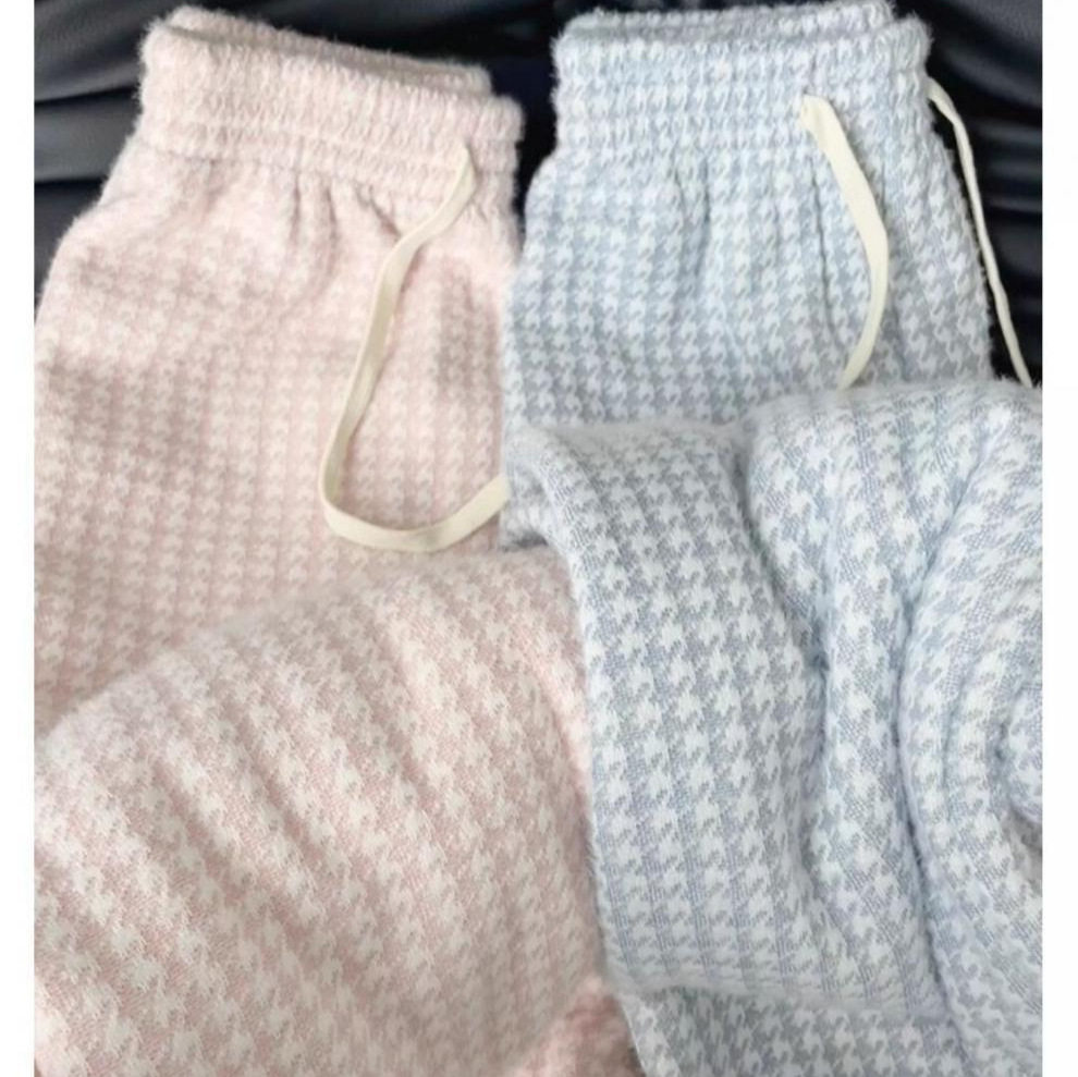 韩系千鸟格阔腿裤女秋冬季高腰羊羔绒加绒休闲女裤卡其色直筒长裤,女装/女士精品,休闲裤,淘宝优惠券,粉丝福利购,淘宝优惠卷