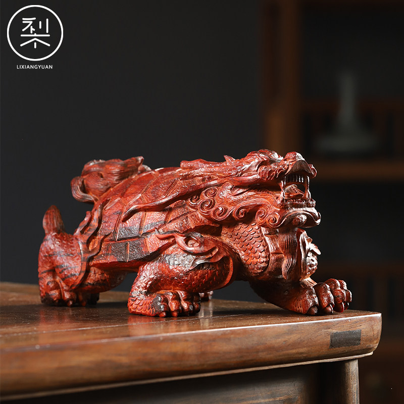 梨香院 龙龟摆件 印度小叶紫檀木雕工艺品雕刻小件复古中国风家用