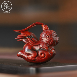 梨香院印度小叶紫檀萌版大圣驾到手把件悟空檀香紫檀手把件小车摆