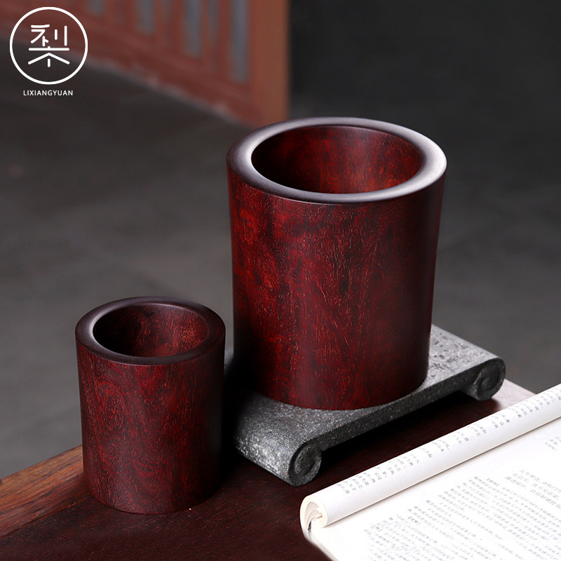 梨香院 笔筒摆件 印度小叶紫檀木满金星复古中国风木雕工艺品家用