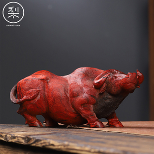 梨香院牛摆件清刀工丝翎檀雕生肖丑牛手工雕刻印度小叶紫檀大桌面