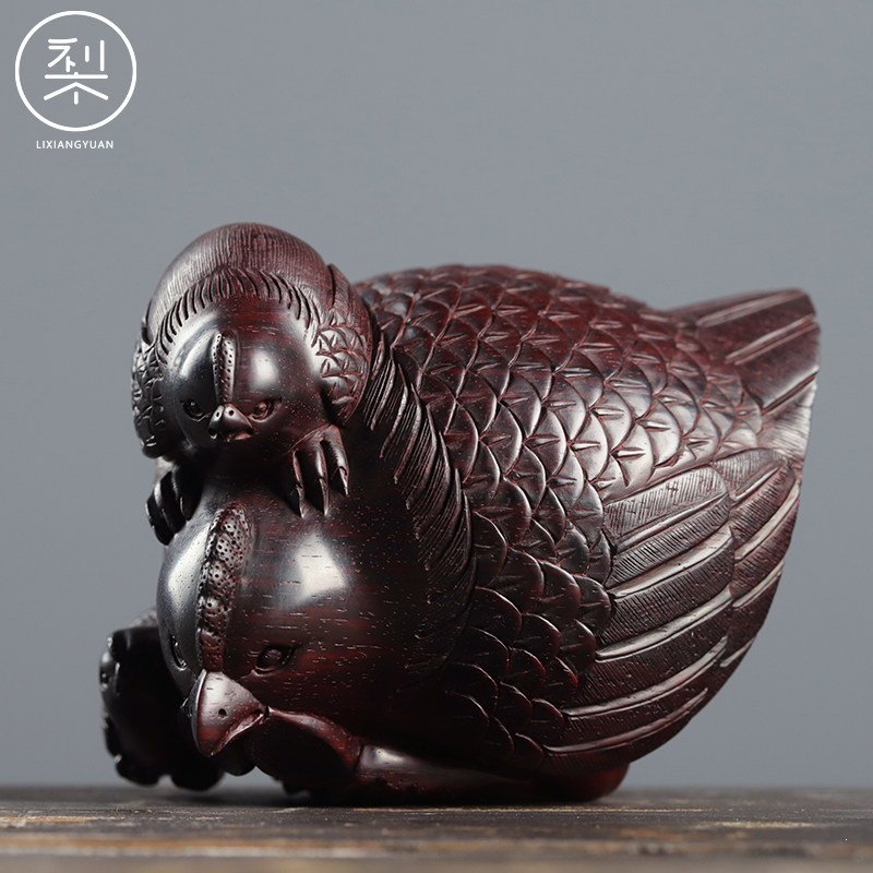 梨香院 母鸡把件小摆件 印度小叶紫檀木雕工艺品湘工手工雕刻小件