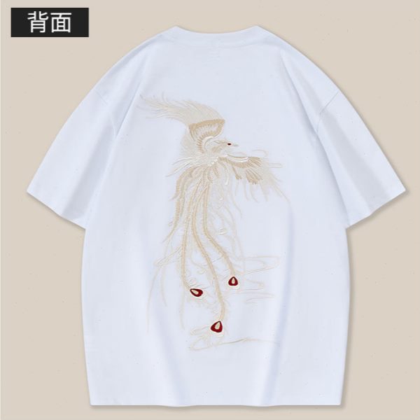 宽松国潮大码潮牌t恤季t恤男装圆领凤凰刺绣纯棉2025春夏新款短袖