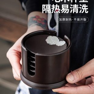 茶具配件檀木套装 家用日式 黑茶垫电木子仿杯托功夫隔热垫茶道杯垫